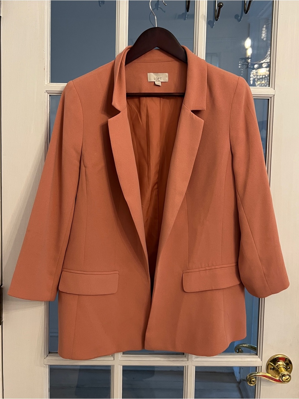 LOFT Womenโs Petite Coral Peach 3/4 Sleeve Boyfriend Blazer Jacket 10P